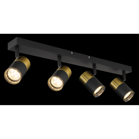 Stropné svietidlo, kov čierny, hliník medený a čierny, plast dymový, DxŠxV: 560x60x120mm, bez žiarov 15