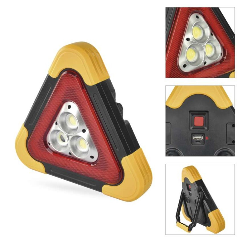 LED výstražný trojuholník, dobíjateľný, COB LED + červená LED 13