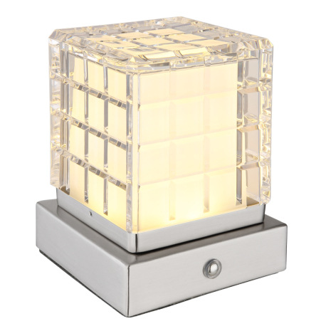 Nabíjateľná stolová lampa, kov nikel,akryl číry, satinovaný povrch, biely PVC kábel, dotykové zapnut 8