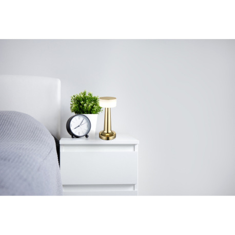 Nabíjateľná stolová lampa, plast, matná mosadzná farba, biela, dotykové zapnutie/vypnutie, plynulé d 1