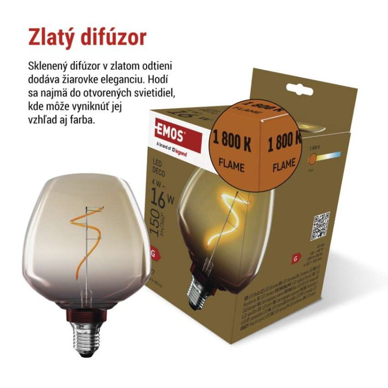 LED žiarovka DECO S123 / E27 / 4 W (16 W) / 150 lm / flame 2