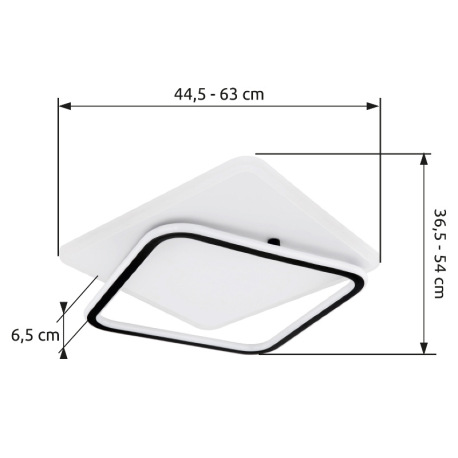 Stropné svietidlo, kov biely, kov čierny, akryl biely, vrchná časť otočná, pamäťová funkcia, nočné s 12