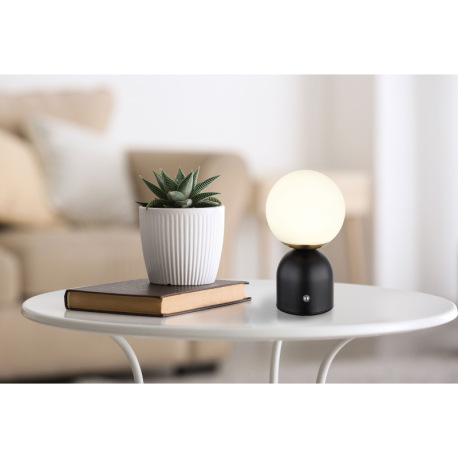 Nabíjateľná stolová lampa, kov čierny, mosadz, plast biely, stmievateľné, dotykový stmievač, nastave 1