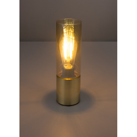 Stolová lampa, kov zlatý matný, sklo jantár, hnedý textilný kábel 1,5 m, dotykový vypínač on/off, Ø9 11