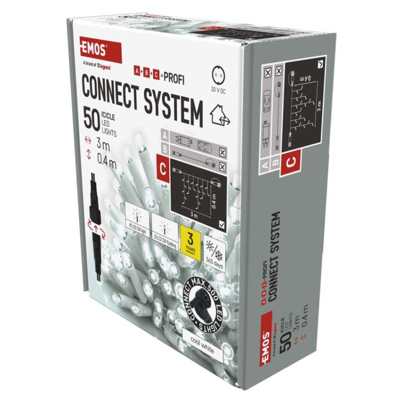 Profi LED spojovacia reťaz preblikujúca biela – cencúle, 3 m, vonk., studená biela