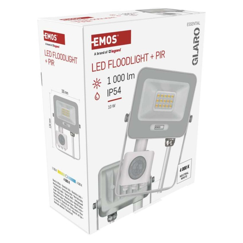 LED reflektor GLARO s pohybovým čidlom, 10 W, biely, IP54, 1000 lm, neutrálna biela 14