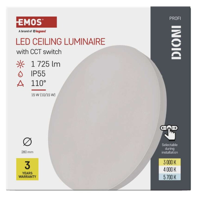 LED prisadené svietidlo DIONI kruhové, biele, 15W, CCT 8