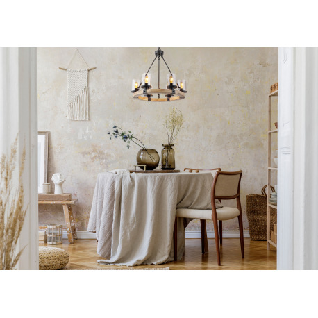 Závesné svietidlo kov čierny matný, drevo tmavohnedé, sklo dymovej farby, kábel PVC čierny, ø: 590 m 1