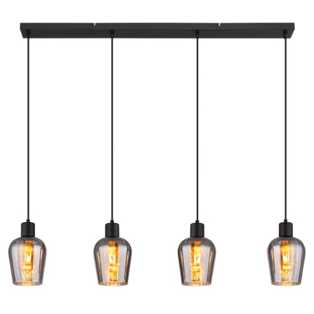 Závesné svietidlo, kov čierny, sklo dymovej farby, kábel PVC čierny, výškovo nastaviteľné, DxŠxV: 10 9