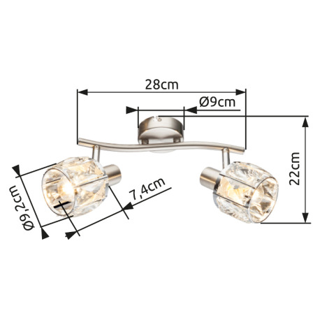 Nástenné svietidlo, kov nikel matný, chróm, sklenený kryštál priehľadný, DxV:280x180, bez žiaroviek 6