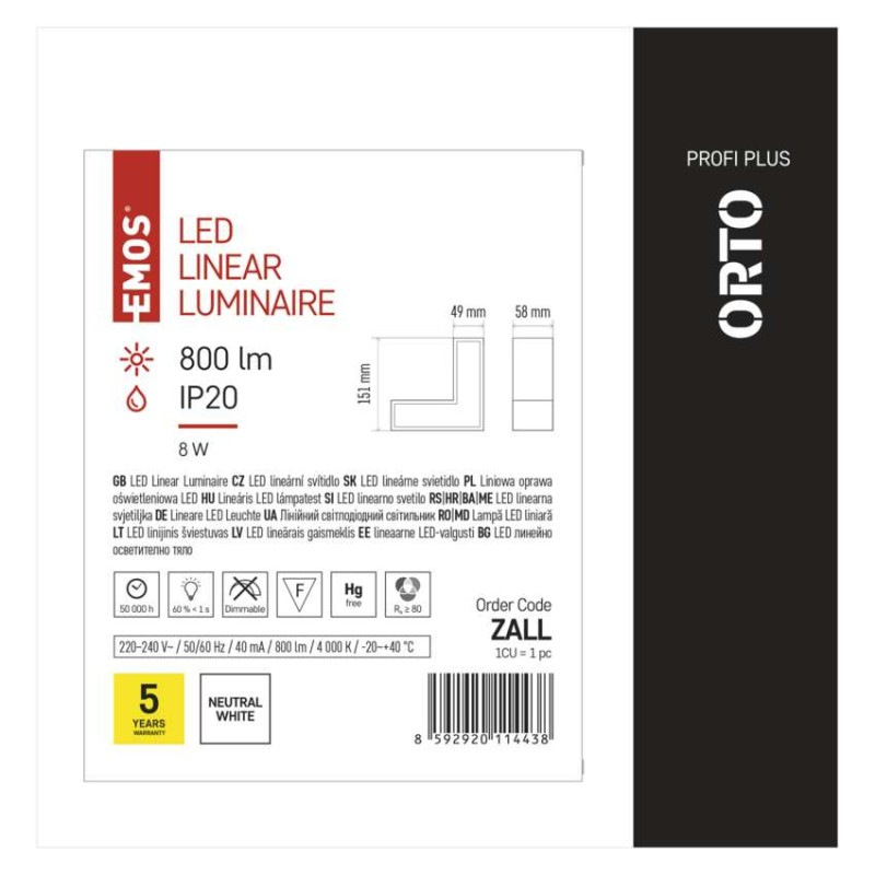LED lineárne svietidlo ORTO LCON 8W, neutrálna biela 6