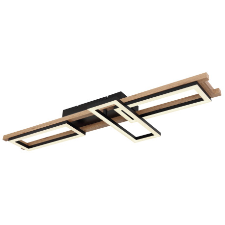 Stropné svietidlo, kov čierny, MDF vzhľad dreva, plast biely, stmievateľné, viackrokové ovládanie ce 20