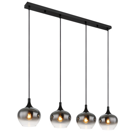 Závesná lampa, kov, čierna matná, sklo dymovej farby, kábel textilný čierny, nastaviteľná výška, DxŠ