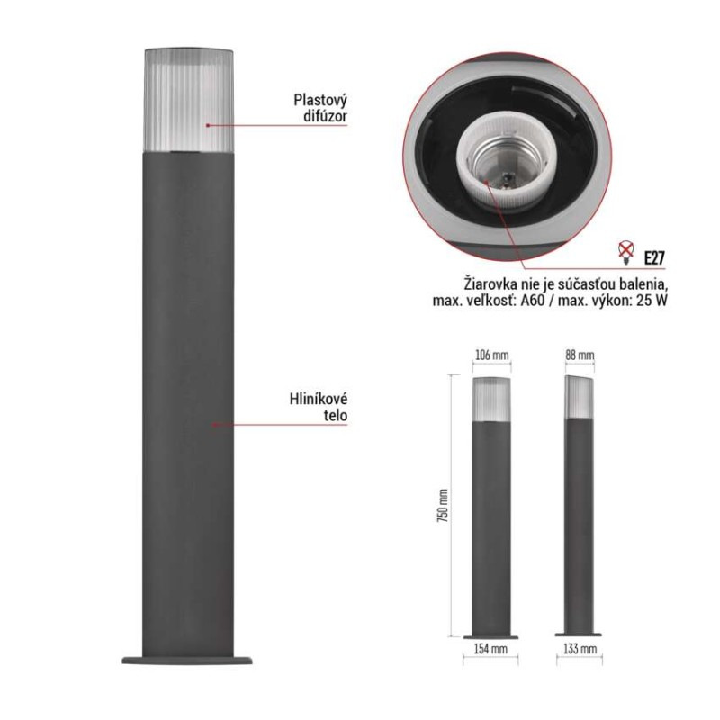 Záhradné stĺpikové svietidlo LANA, 15,3 x 13,3 x 75 cm, 1 x E27, 25 W 4