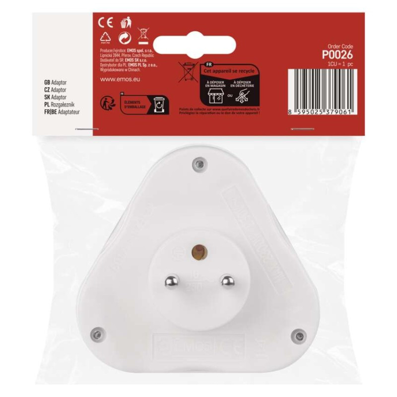 Rozbočovacia zásuvka 3× guľatá, biela 6