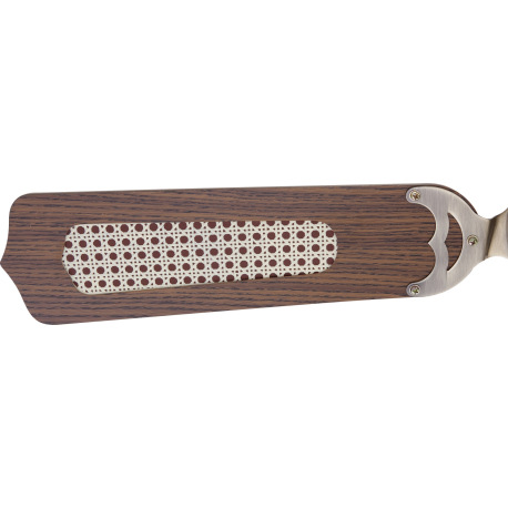 Stropný ventilátor, stará mosadz, sklo, 3 rýchlosti, MDF dub a trstina, 2 smery otáčania, ťahový vyp 3