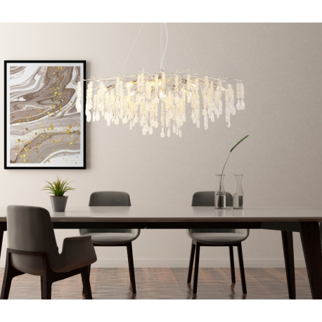 Závesné svietidlo, kov strieborný, sklenené krištále priehľadné, DxŠxV: 1200x500x1200mm, bez žiarovi 11