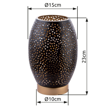 Stolová lampa, kov zlatý, kov čierny, matný zlatý, kábel 1,5m, tienidlo s dekoratívnym dierovaním, v 20