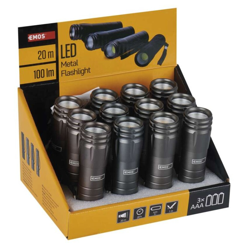 COB LED ručné kovové svietidlo P4705, 100 lm, 3× AAA, 12 ks, display box 1