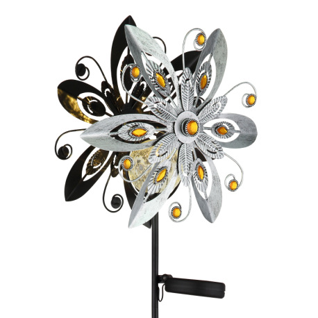 Solárne svietidlo, kov strieborno-sivý, kov čierny matný, číra sklenená guľa, žlté sklenené kryštály 14