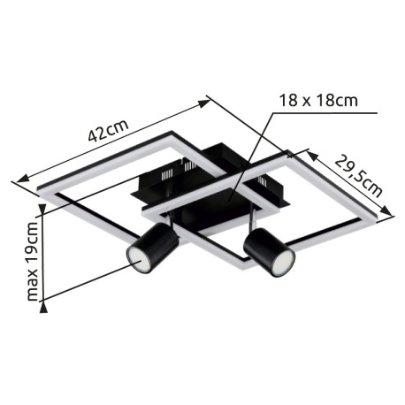 Stropné svietidlo kov čierny matný, plast biely, prepínanie funkcií nástenným vypínačom, DxŠxV: 420x 8