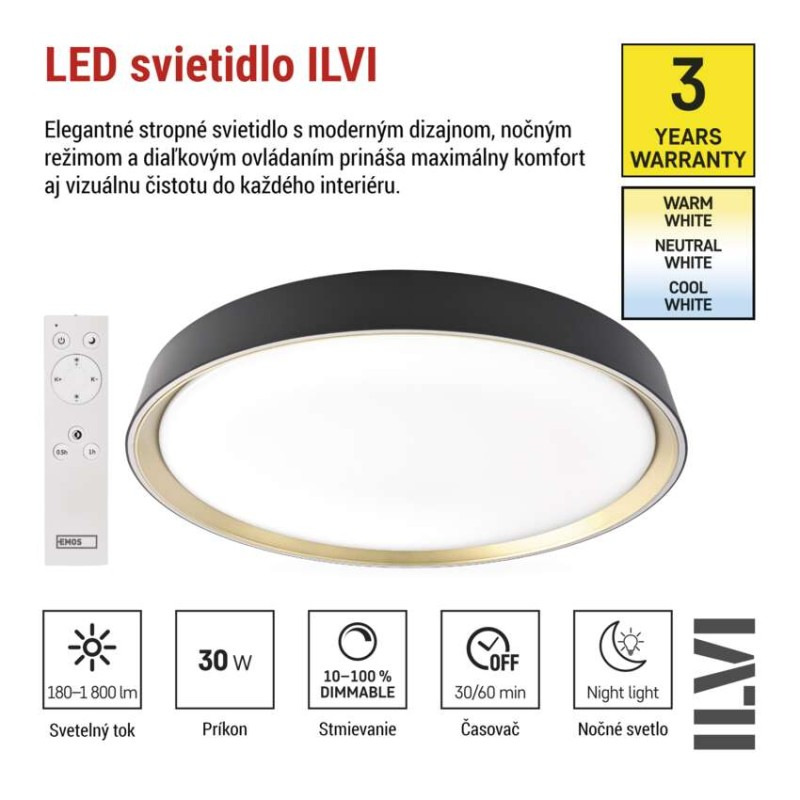 LED nástenné svietidlo ILVI, kruhové 30 W, stmievanie + CCT, čierna + šampanská 3