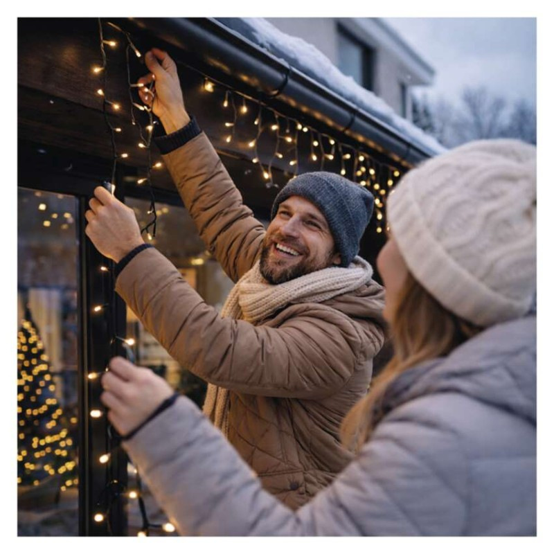 Premium LED spojovacia reťaz čierna – cencúle, 3 m, vonkajšia, studená biela 6
