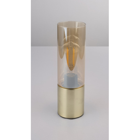 Stolová lampa, kov zlatý matný, sklo jantár, hnedý textilný kábel 1,5 m, dotykový vypínač on/off, Ø9 6