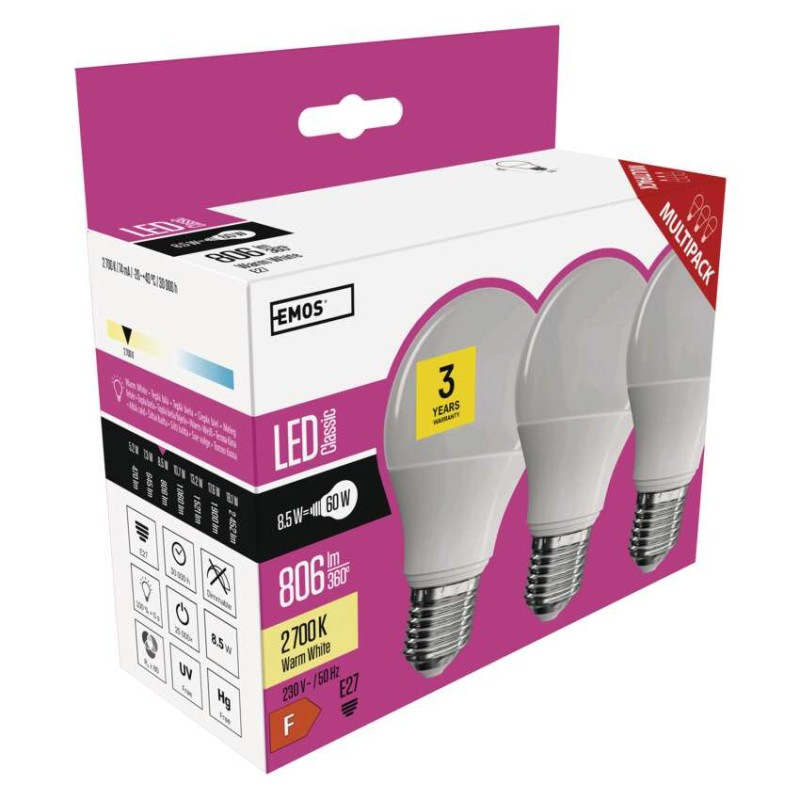 LED žiarovka Classic A60 / E27 / 8,5 W (60 W) / 806 lm / teplá biela 10