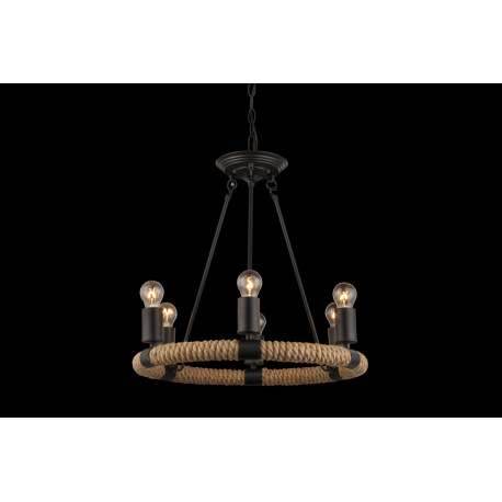 Závesné svietidlo, kov, čierna, hnedé konopné lano, Ø: 500, V: 1260, bez žiaroviek 6xE27, max. 40W 2 7