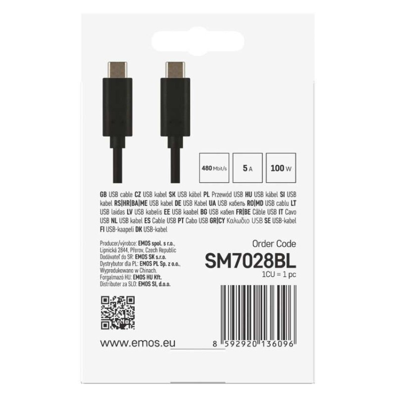 Nabíjací a dátový kábel 2.0 USB-C / USB-C, 1 m, čierny 3