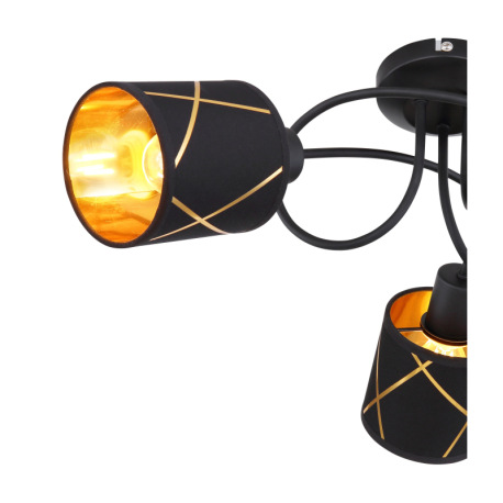 Stropné svietidlo, kov čierny matný, textil čierny, akryl zlatý, Ø:550, V:210, bez žiaroviek 3xE14, 4