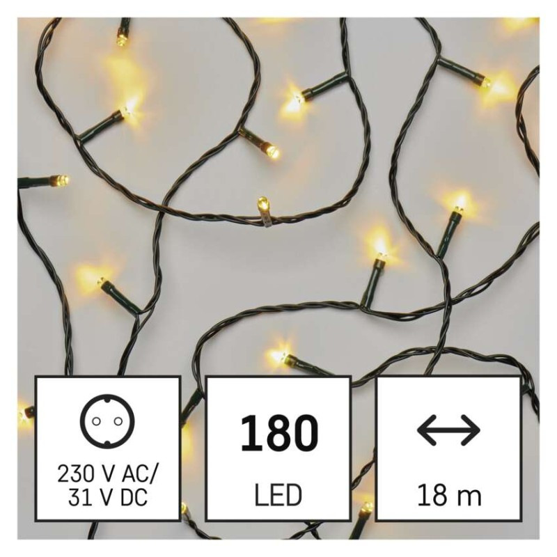 LED vianočná reťaz, 18 m, vonkajšia aj vnútorná, teplá biela, programy, časovač 4