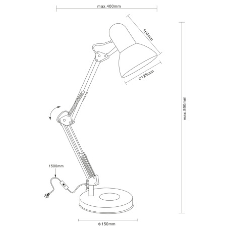 Stolová lampa, biely kov, plast, nastaviteľné, vypínač, ŠxV: 400x590, bez žiarovky 1xE27, max. 40W 2 2