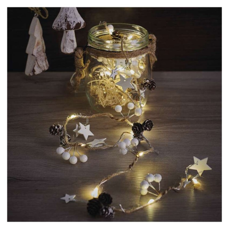 LED vianočná girlanda – šišky, 1,7 m, 2x AA, vnútorná, teplá biela 5