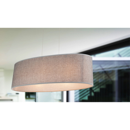 Závesné svietidlo, kov nikel matný, plast, textil sivý, akryl satinovaný, výška tienidla 20 cm, DxŠx 2