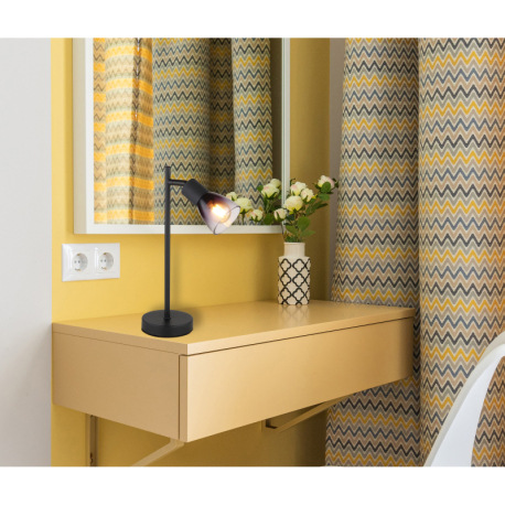 Stolové svietidlo, kov čierny matný, sklo dymové a priehľadné, kábel PVC čierny, kolískový vypínač n 9