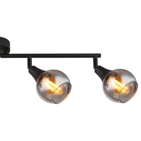 Stropné svietidlo, čierny kov, sklo dymové, nastaviteľné, DxŠxV: 600x90x168mm, bez žiaroviek 4xE14, 14