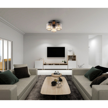 Stropné svietidlo, kov čierny, akrylové krištále číre, ø: 350mm, V: 180mm, bez žiaroviek 3xE27, max. 5