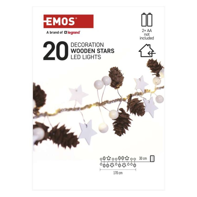 LED vianočná girlanda – šišky, 1,7 m, 2x AA, vnútorná, teplá biela 7