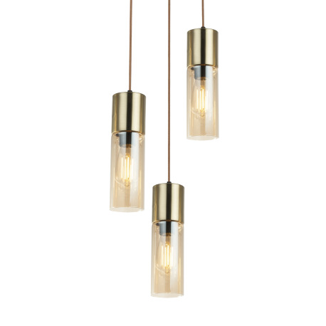 Závesné svietidlo, kov zlatý matný, sklo jantárové, hnedý textilný kábel, Ø 300, V: 1500, bez žiarov 4