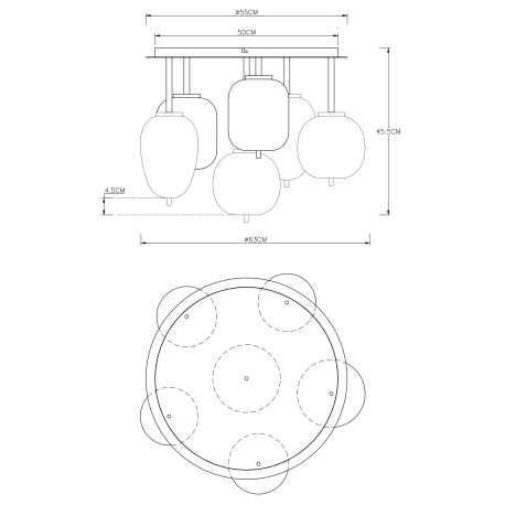 Stropné svietidlo, kov čierny, mosadz, dymové sklo, ø: 650mm, V:380mm, bez žiaroviek 6x E14, max. 40 4