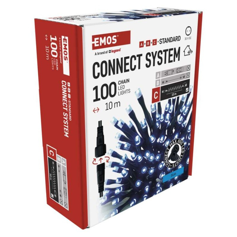 Standard LED spojovacia vianočná reťaz, 10 m, vonkajšia aj vnútorná, modrá 12