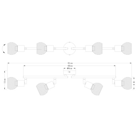 Stropné svietidlo, kov čierny, mosadz, tienidlo - kovová mriežka, nastaviteľné, DxŠ:810x110, bez žia 16
