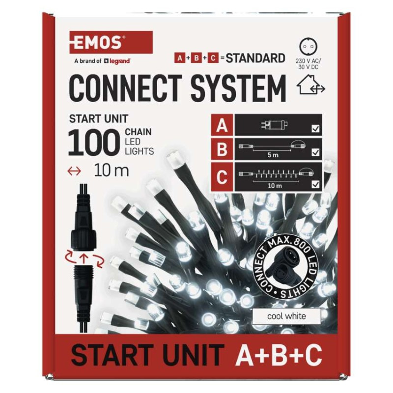 Základná sada pre spojovacie reťaze Standard, 10 m, vonkajšia, studená biela, časovač 12