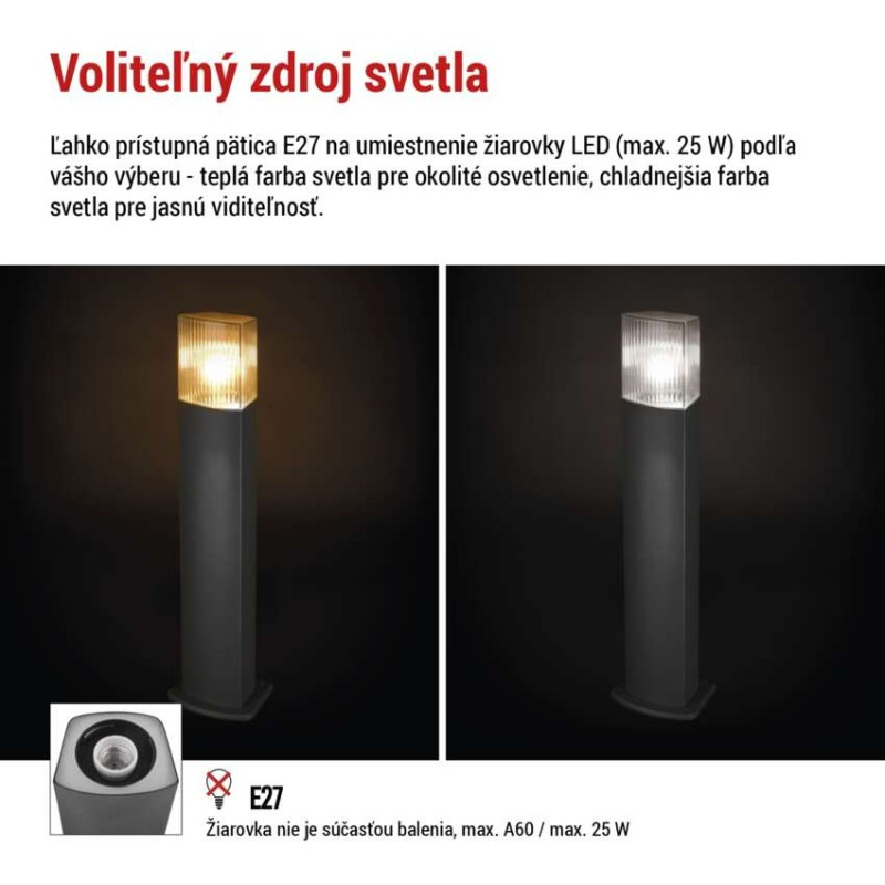 Záhradné stĺpikové svietidlo LANA, 15,3 x 13,3 x 75 cm, 1 x E27, 25 W 3