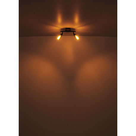 Stropné svietidlo, bodové, kov čierny matný, drevo hnedé, sklo dymové, nastaviteľné, DxŠxV: 600x100x 6