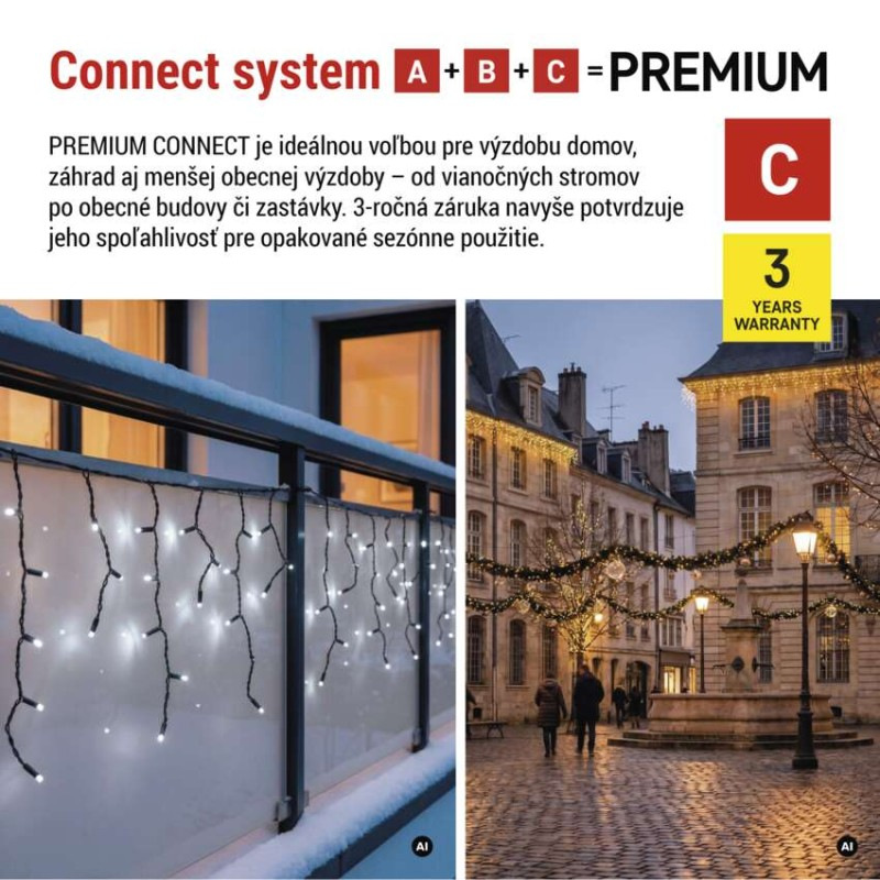 Premium LED spojovacia reťaz čierna – cencúle, 3 m, vonkajšia, studená biela 2