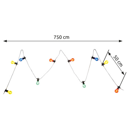 LED svetelná reťaz, čierny plast, farebné sklá, dĺžka kábla 3000 mm, vzdialenosť medzi LED 500 mm, I 6