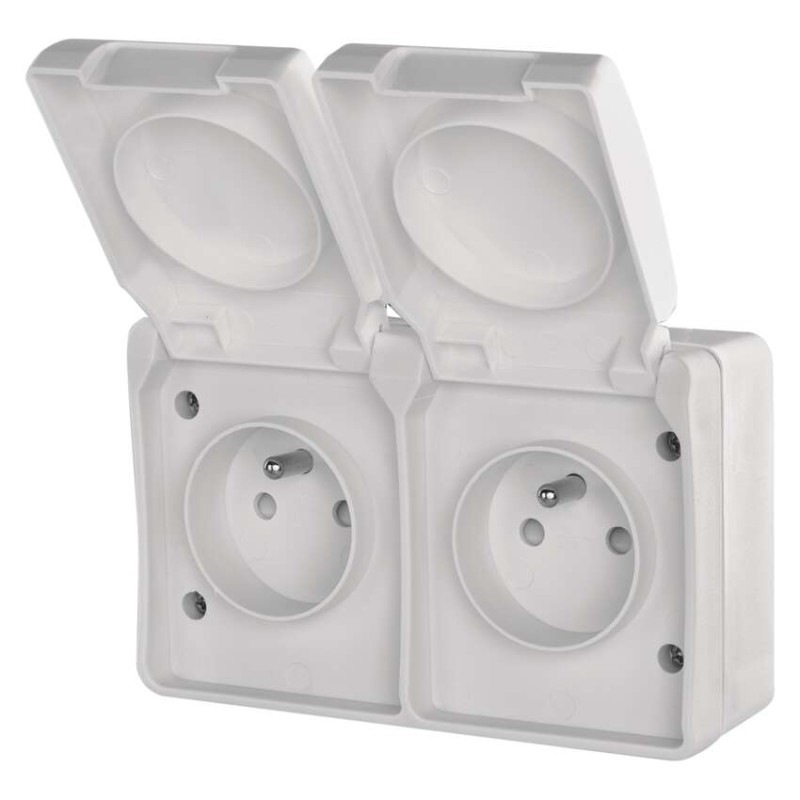 Zásuvka nástenná dvojitá, biela, IP44 5